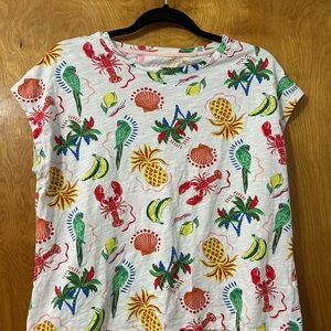 Boden White Tropical Fruit & Parrot Short Sleeve Tee